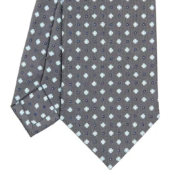 CRAVATTA SARTORIALE IN SETA GRIGIO SCURO Microfantasia fiore