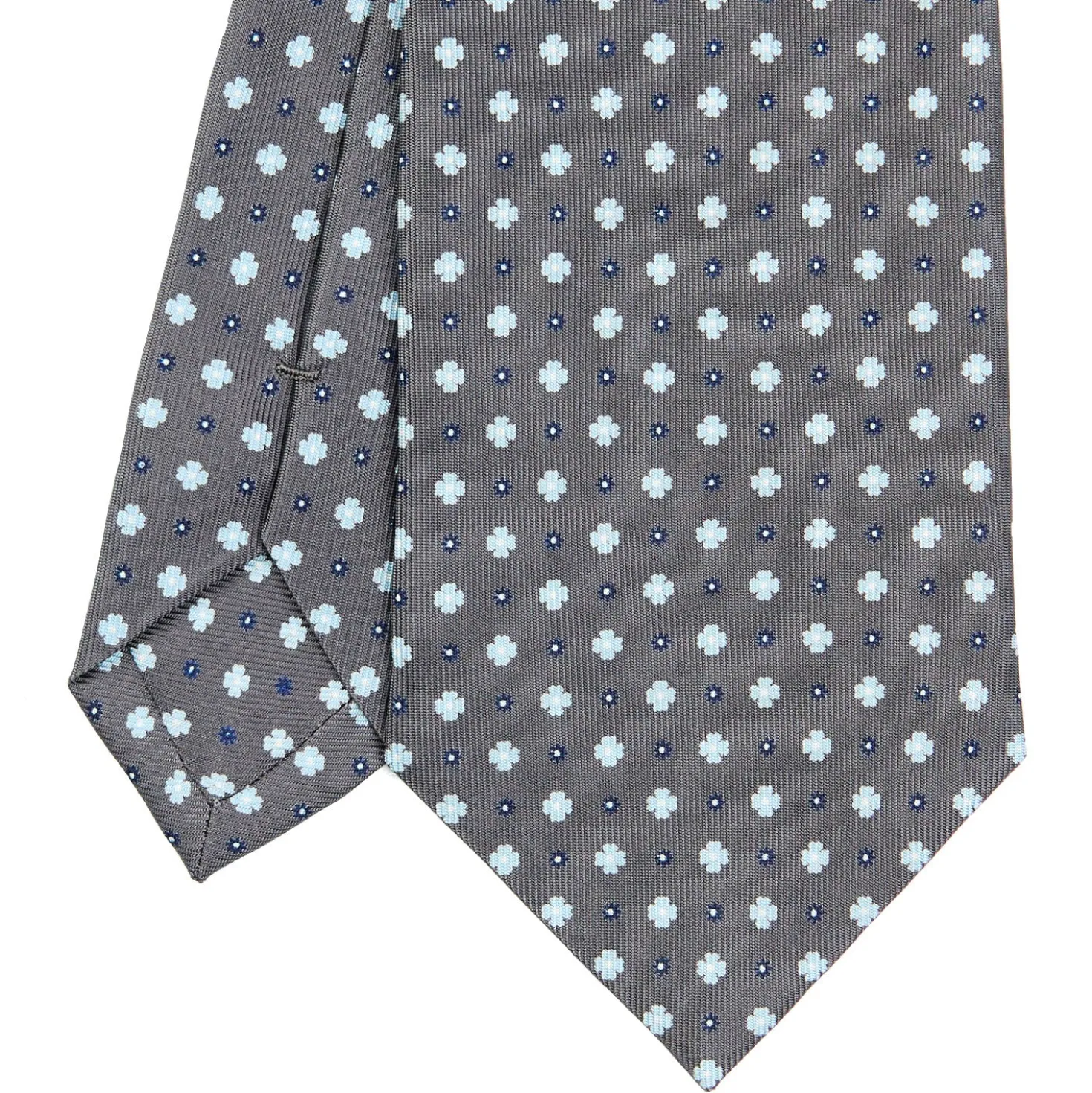 CRAVATTA SARTORIALE IN SETA GRIGIO SCURO Microfantasia fiore