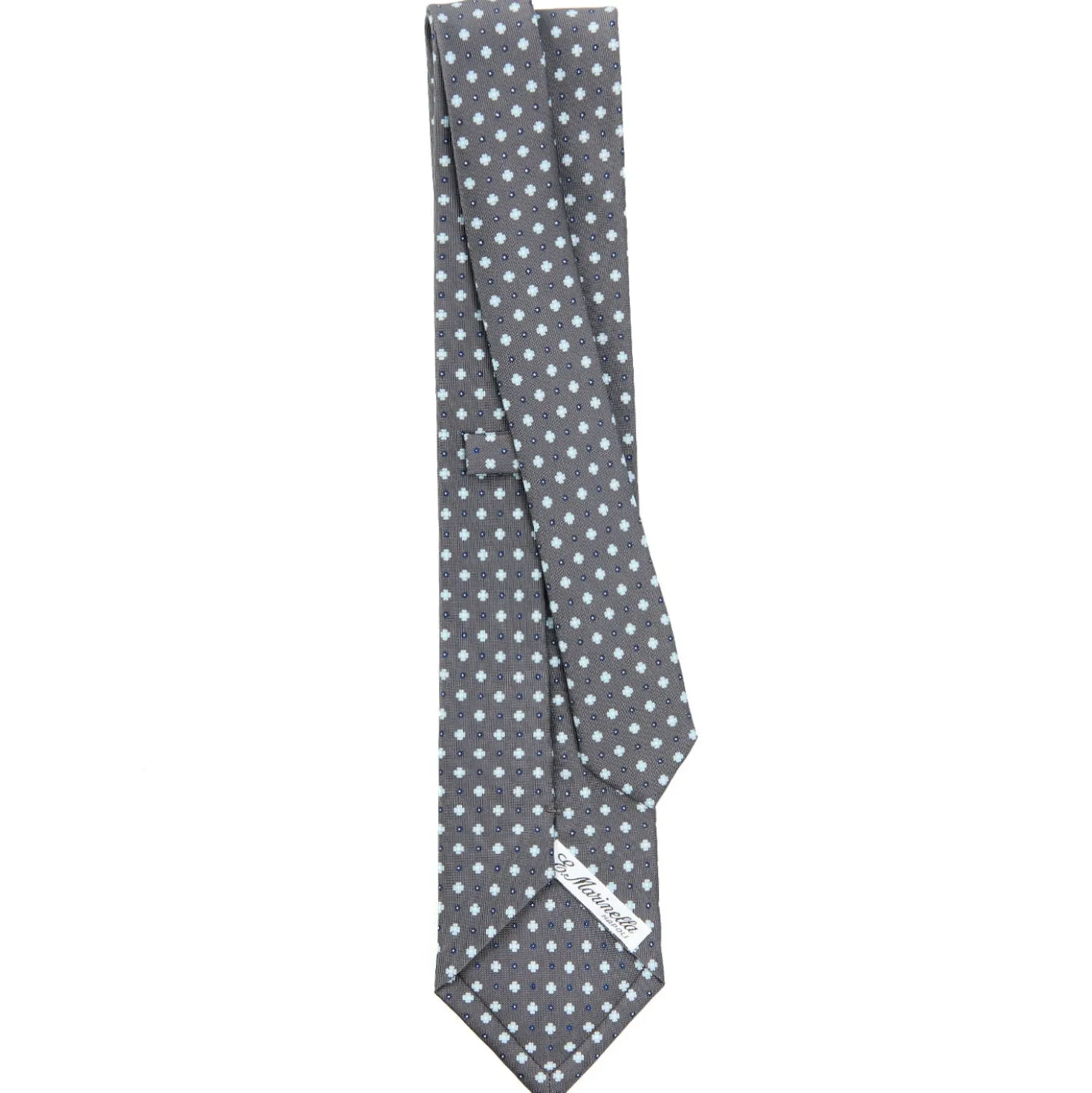 CRAVATTA SARTORIALE IN SETA GRIGIO SCURO Microfantasia fiore