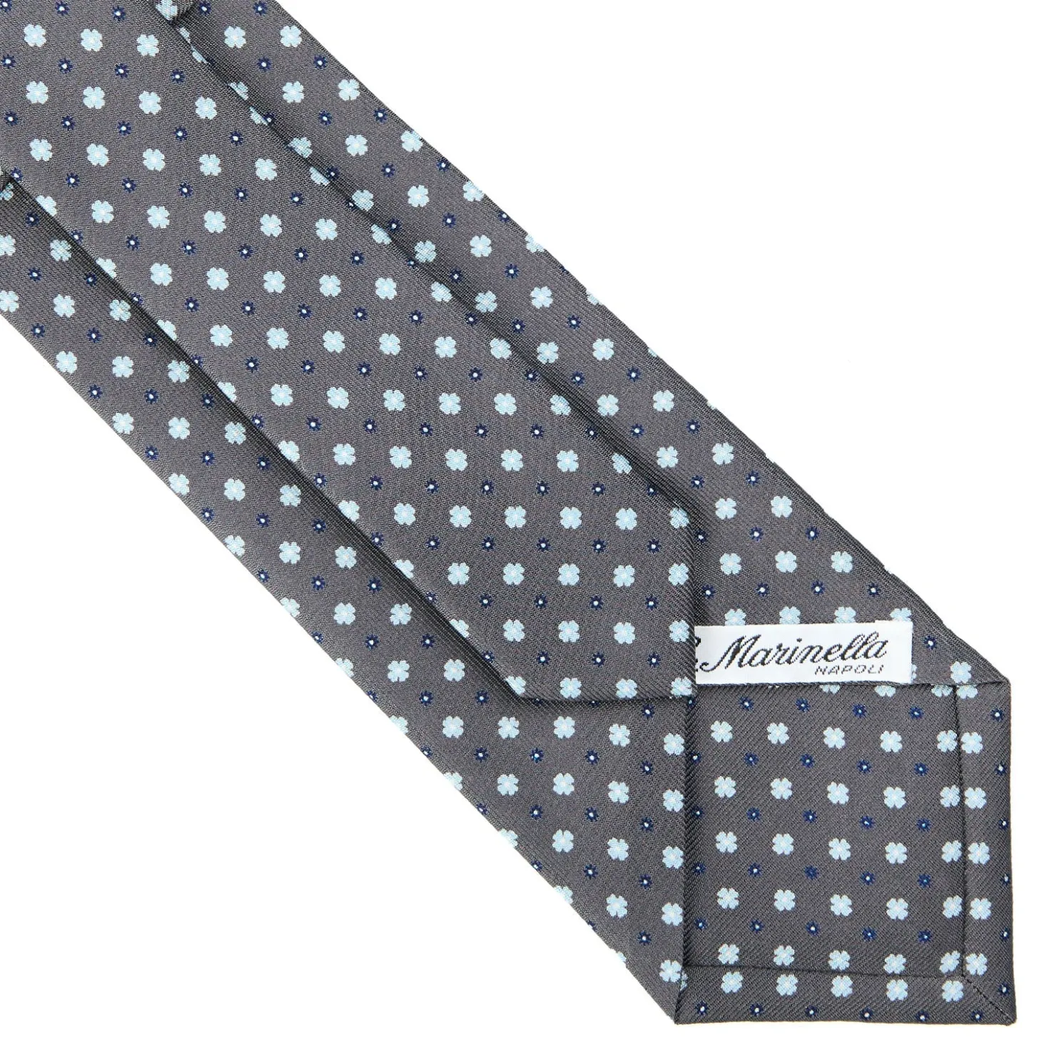 CRAVATTA SARTORIALE IN SETA GRIGIO SCURO Microfantasia fiore