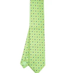 CRAVATTA SARTORIALE IN SETA JACQUARD VERDE CHIARO Microfantasia fiore