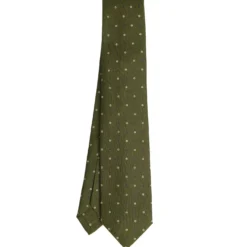 CRAVATTA SARTORIALE 7 PIEGHE IN SETA VERDE OLIVA Microfantasia fiore