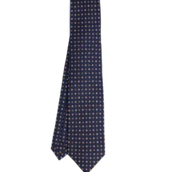 CRAVATTA SARTORIALE 7 PIEGHE IN SETA BLU SCURO Microfantasia fiore