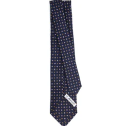 CRAVATTA SARTORIALE 7 PIEGHE IN SETA BLU SCURO Microfantasia fiore
