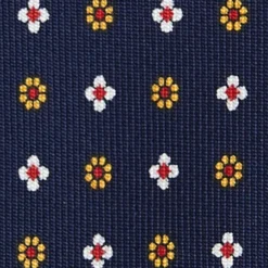 CRAVATTA SARTORIALE 7 PIEGHE IN SETA BLU SCURO Microfantasia fiore