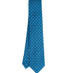 CRAVATTA SARTORIALE 7 PIEGHE IN SETA BLU MEDIO Microfantasia fiore