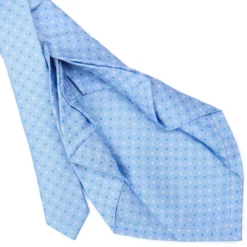 CRAVATTA SARTORIALE 7 PIEGHE IN SETA AZZURRA Microfantasia fiore