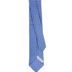 CRAVATTA SARTORIALE 9 PIEGHE IN SETA AZZURRO POLVERE Microfantasia fiore