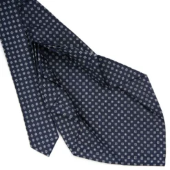 CRAVATTA SARTORIALE 9 PIEGHE IN SETA BLU SCURO Microfantasia fiore