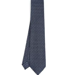 CRAVATTA SARTORIALE 9 PIEGHE IN SETA BLU SCURO Microfantasia fiore