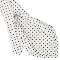 CRAVATTA SARTORIALE 7 PIEGHE IN SETA BIANCA Microfantasia fiore