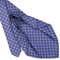 CRAVATTA SARTORIALE 9 PIEGHE IN SETA AZZURRO POLVERE Microfantasia fiore