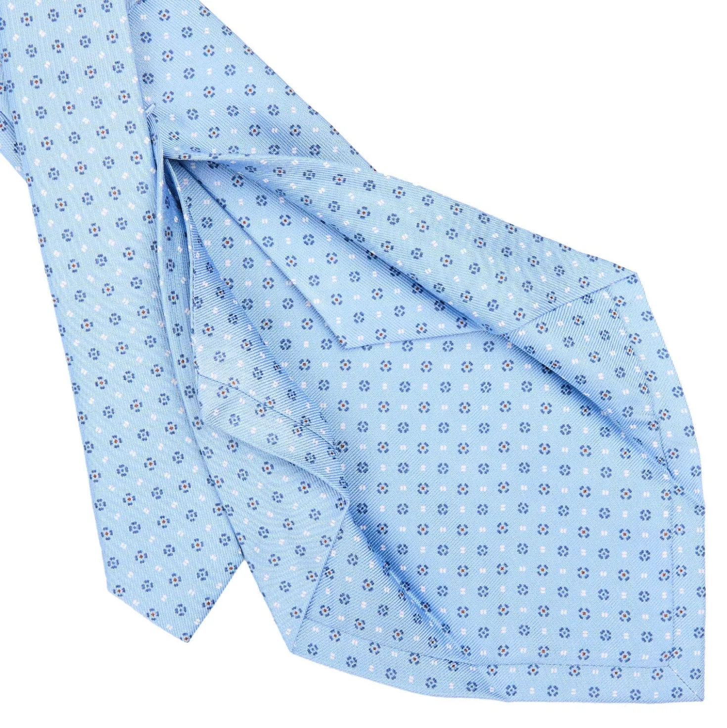 CRAVATTA SARTORIALE 5 PIEGHE IN SETA AZZURRA Microfantasia fiore