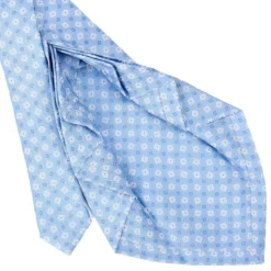 CRAVATTA SARTORIALE 9 PIEGHE IN SETA AZZURRA Microfantasia fiore