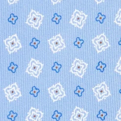 CRAVATTA SARTORIALE 9 PIEGHE IN SETA AZZURRA Microfantasia fiore