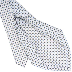 CRAVATTA SARTORIALE 7 PIEGHE IN SETA BIANCA Microfantasia fiore