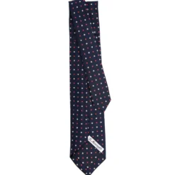 CRAVATTA SARTORIALE 9 PIEGHE IN SETA BLU SCURO Microfantasia fiore