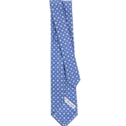 CRAVATTA SARTORIALE 9 PIEGHE IN SETA AZZURRO POLVERE Microfantasia fiore