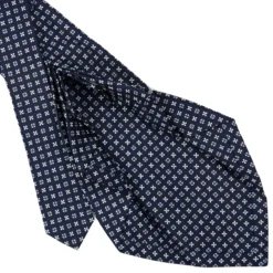 CRAVATTA SARTORIALE 9 PIEGHE IN SETA BLU SCURO Microfantasia fiore