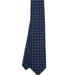 CRAVATTA SARTORIALE 9 PIEGHE IN SETA BLU SCURO Microfantasia fiore