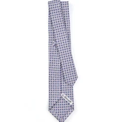 CRAVATTA SARTORIALE 5 PIEGHE IN SETA GRIGIO CHIARO Microfantasia fiore