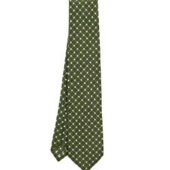 CRAVATTA SARTORIALE 9 PIEGHE IN SETA VERDE OLIVA Microfantasia fiore