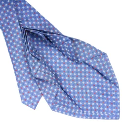 CRAVATTA SARTORIALE 9 PIEGHE IN SETA AZZURRO POLVERE Microfantasia fiore