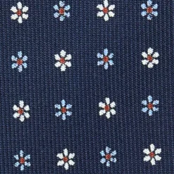CRAVATTA SARTORIALE 9 PIEGHE IN SETA BLU SCURO Microfantasia fiore