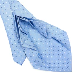 CRAVATTA SARTORIALE 9 PIEGHE IN SETA AZZURRA Microfantasia fiore