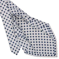 CRAVATTA SARTORIALE 9 PIEGHE IN SETA BIANCA Microfantasia fiore