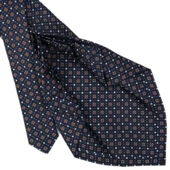 CRAVATTA SARTORIALE 9 PIEGHE IN SETA BLU SCURO Microfantasia fiore