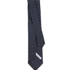CRAVATTA SARTORIALE 9 PIEGHE IN SETA BLU SCURO Microfantasia fiore