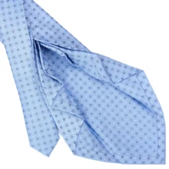 CRAVATTA SARTORIALE 9 PIEGHE IN SETA AZZURRA Microfantasia fiore
