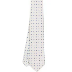 CRAVATTA SARTORIALE 7 PIEGHE IN SETA BIANCA Microfantasia fiore