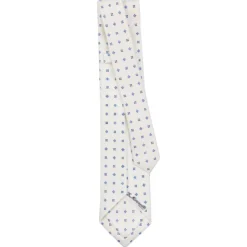 CRAVATTA SARTORIALE 7 PIEGHE IN SETA BIANCA Microfantasia fiore