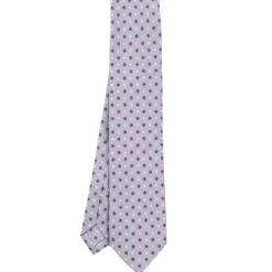 CRAVATTA SARTORIALE 5 PIEGHE IN SETA GRIGIO CHIARO Microfantasia fiore