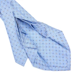 CRAVATTA SARTORIALE 9 PIEGHE IN SETA AZZURRA Microfantasia fiore