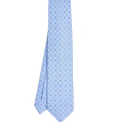 CRAVATTA SARTORIALE 9 PIEGHE IN SETA AZZURRA Microfantasia fiore