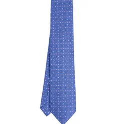 CRAVATTA SARTORIALE 9 PIEGHE IN SETA AZZURRO POLVERE Microfantasia fiore