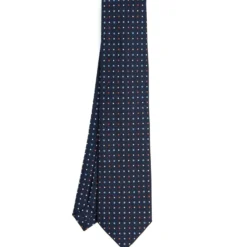 CRAVATTA SARTORIALE 9 PIEGHE IN SETA BLU SCURO Microfantasia fiore