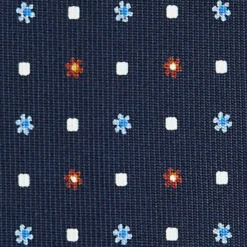 CRAVATTA SARTORIALE 9 PIEGHE IN SETA BLU SCURO Microfantasia fiore