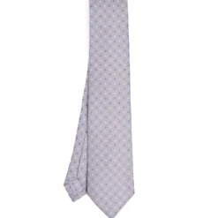 CRAVATTA SARTORIALE 7 PIEGHE IN SETA GRIGIO CHIARO Microfantasia fiore