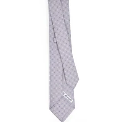 CRAVATTA SARTORIALE 7 PIEGHE IN SETA GRIGIO CHIARO Microfantasia fiore
