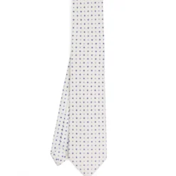 CRAVATTA SARTORIALE 5 PIEGHE IN SETA BIANCA Microfantasia fiore