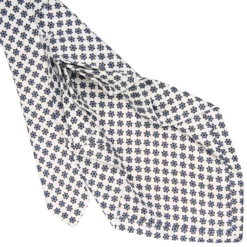 CRAVATTA SARTORIALE 9 PIEGHE IN SETA BIANCA Microfantasia fiore
