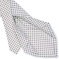 CRAVATTA SARTORIALE 5 PIEGHE IN SETA BIANCA Microfantasia fiore
