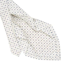CRAVATTA SARTORIALE 7 PIEGHE IN SETA BIANCA Microfantasia fiore