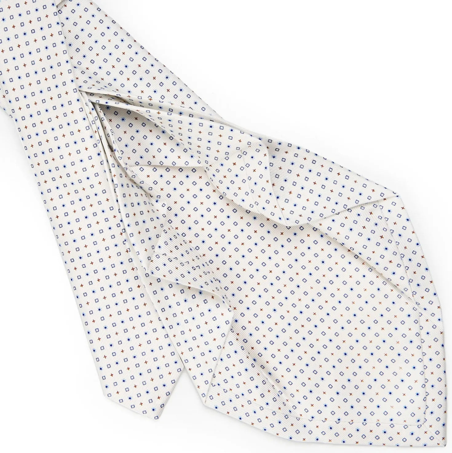 CRAVATTA SARTORIALE 7 PIEGHE IN SETA BIANCA Microfantasia fiore