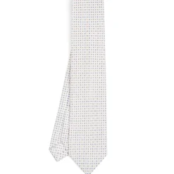 CRAVATTA SARTORIALE 7 PIEGHE IN SETA BIANCA Microfantasia fiore
