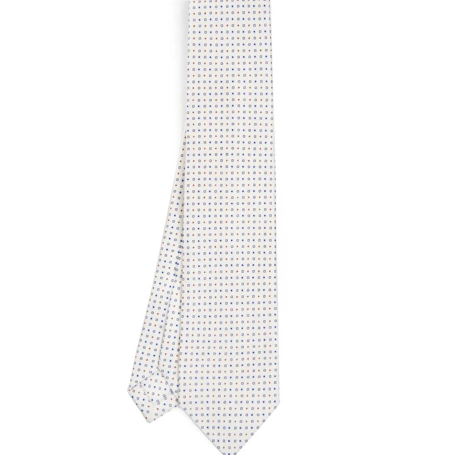 CRAVATTA SARTORIALE 7 PIEGHE IN SETA BIANCA Microfantasia fiore